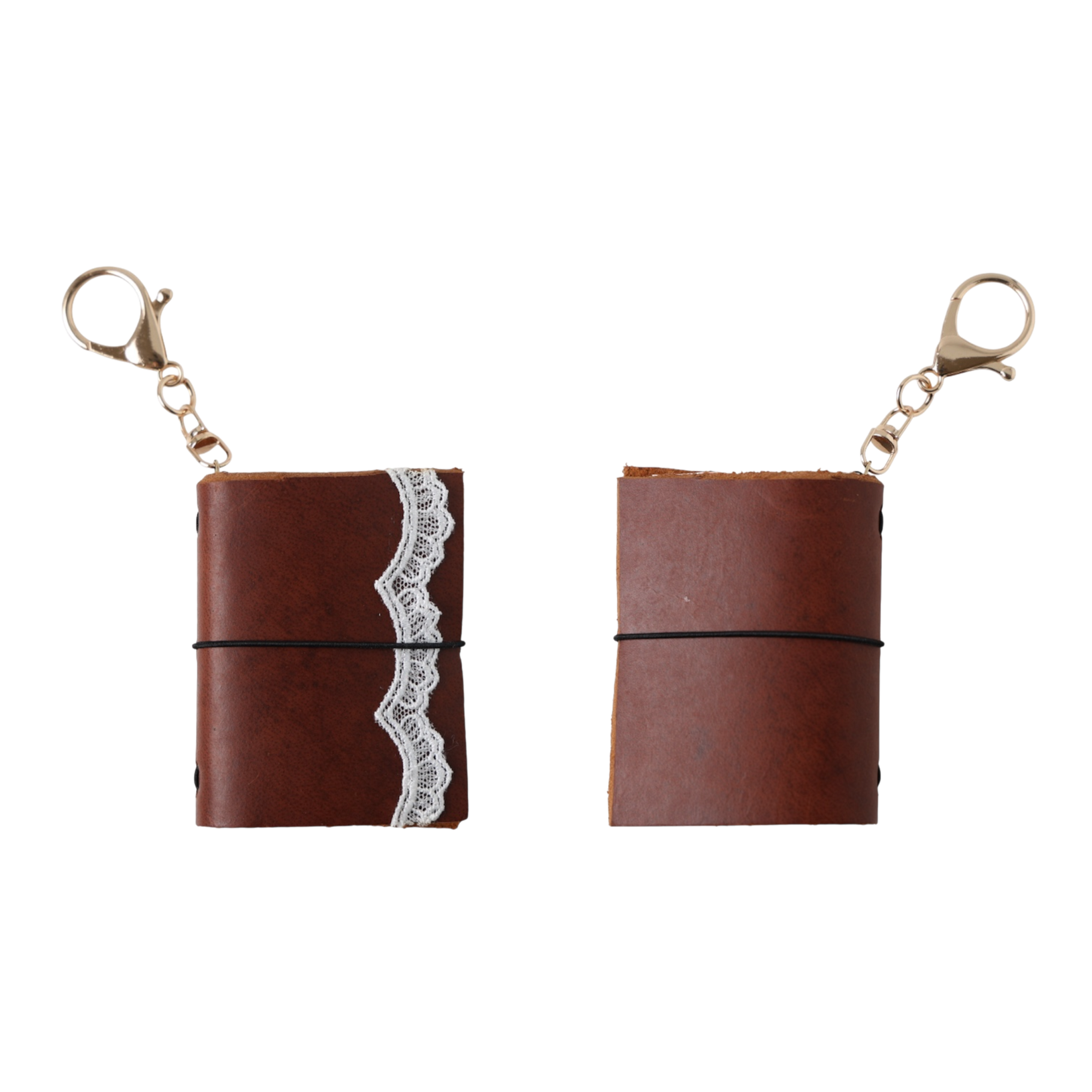 mini leather journal brown white lace