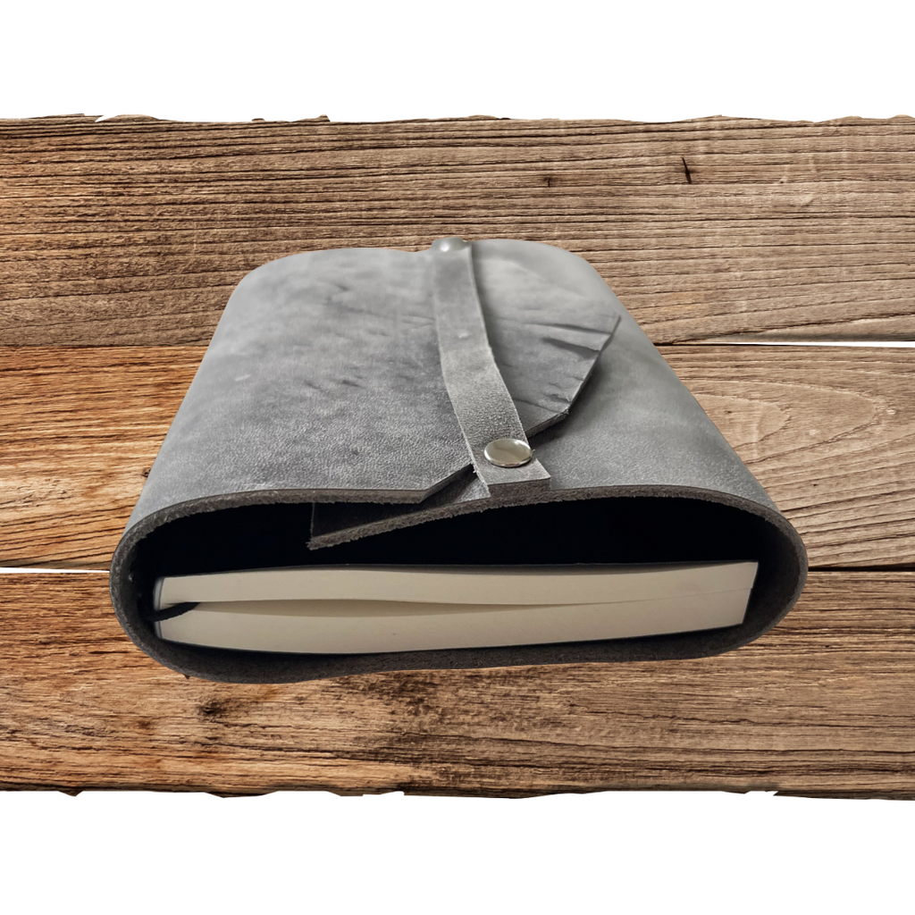 Rustic Trifold Leather Journal Grey A6